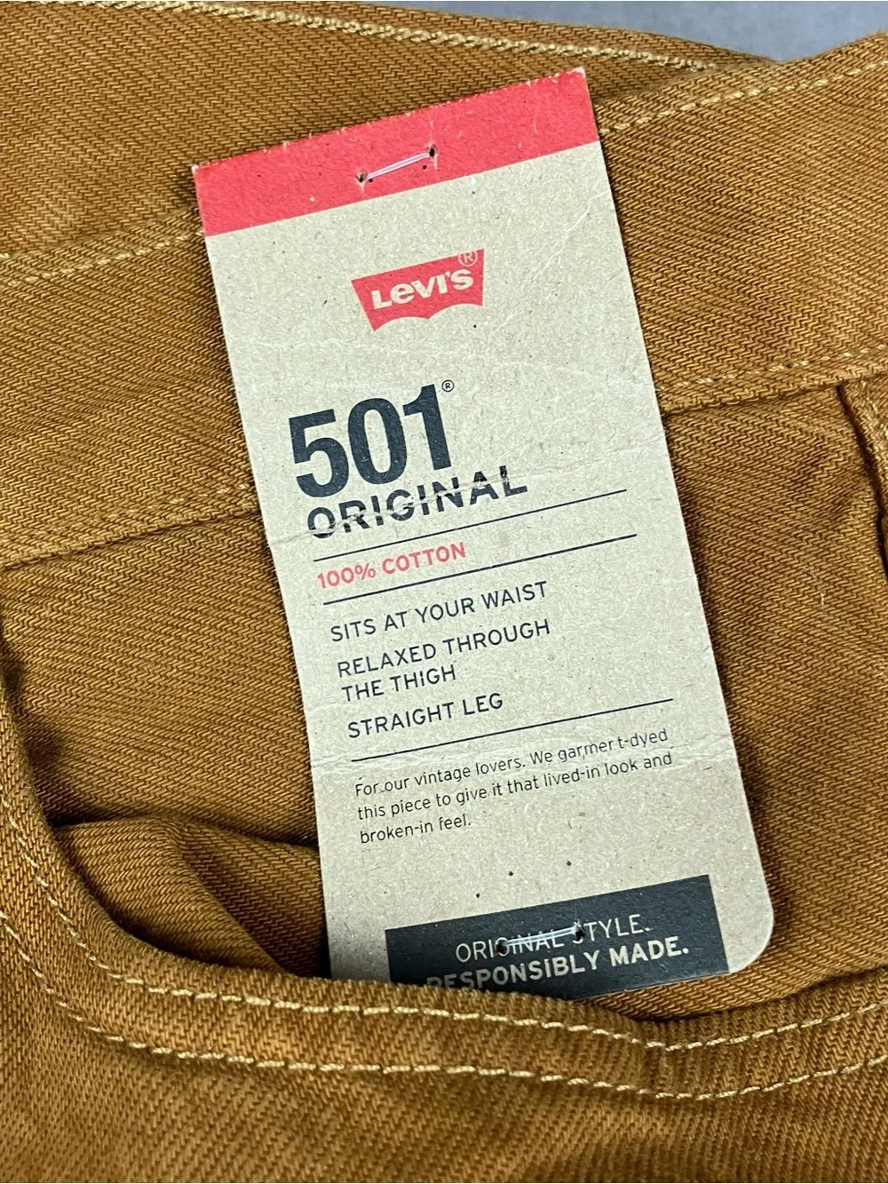 Levis 501 Original Jeans Men’s Size 32x34 Mustard Brown Button Fly NWT!